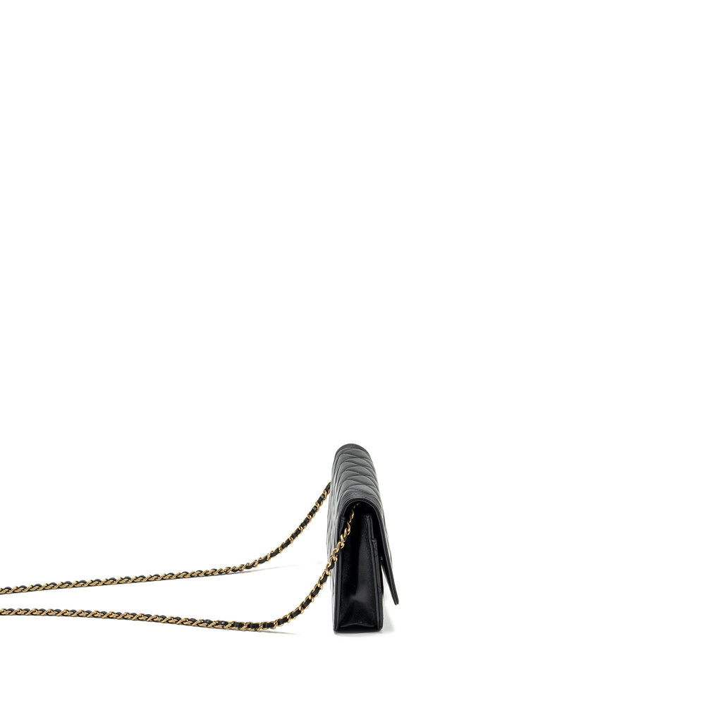 CHANEL BOY WALLET ON CHAIN LAMBSKIN BLACK GHW