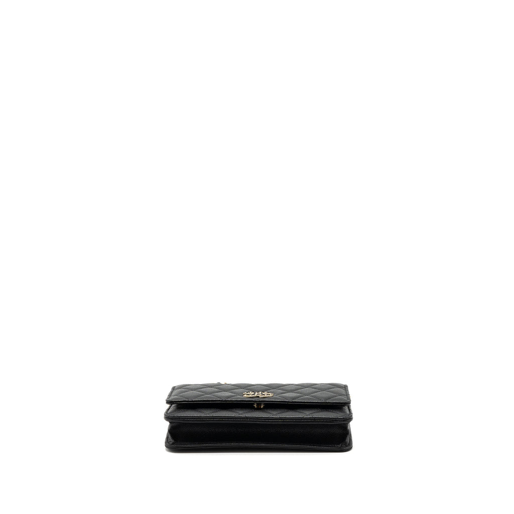 CHANEL DETAILED LOGO WALLET ON CHAIN CAVIAR BLACK LGHW (MICROCHIP)