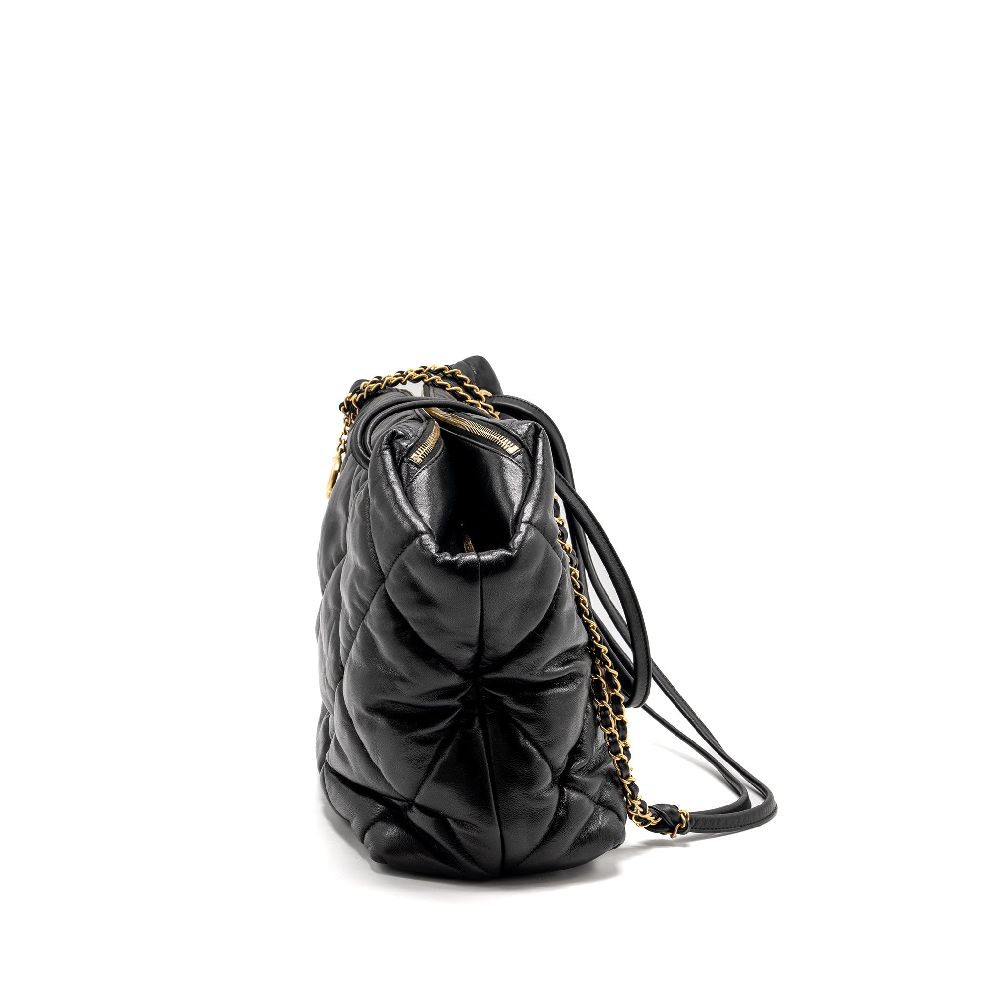 CHANEL NEW YORK BOWLING BAG QUILTED LAMBSKIN BLACK GHW