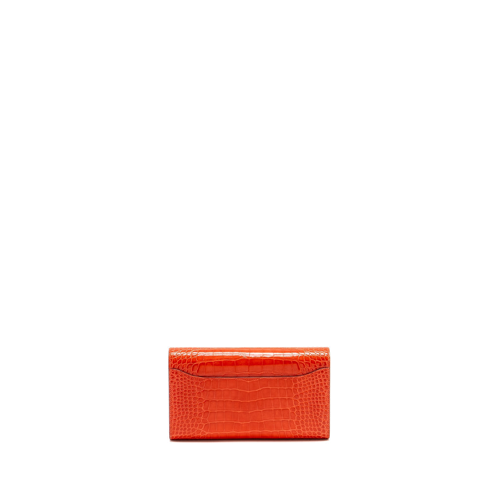 HERMES CONSTANCE LONG WALLET SHINY ALLIGATOR MISSISSIPPIENSIS ORANGE POPPY GHW