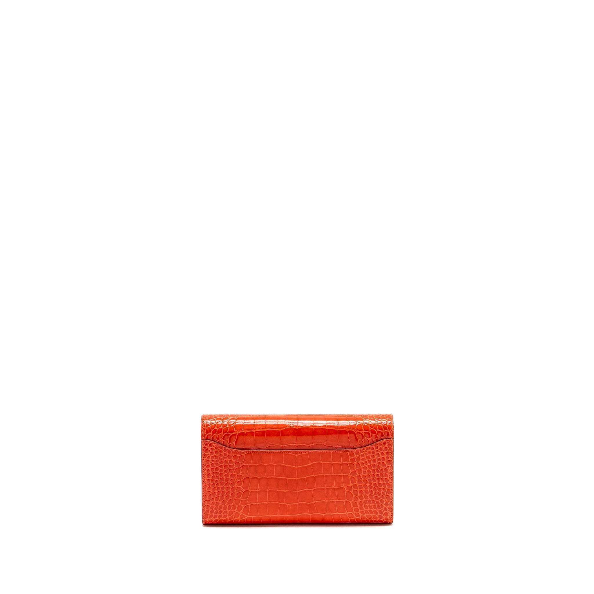HERMES CONSTANCE LONG WALLET SHINY ALLIGATOR MISSISSIPPIENSIS ORANGE POPPY GHW