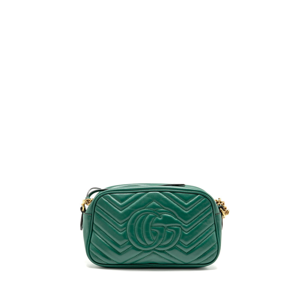 GUCCI SMALL GG MARMONT CROSSBODY CAMERA BAG CALFSKIN GREEN GHW