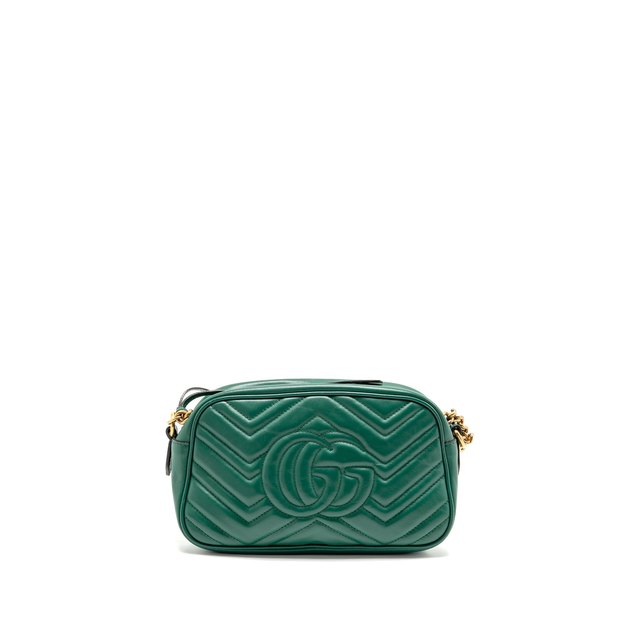 GUCCI SMALL GG MARMONT CROSSBODY CAMERA BAG CALFSKIN GREEN GHW
