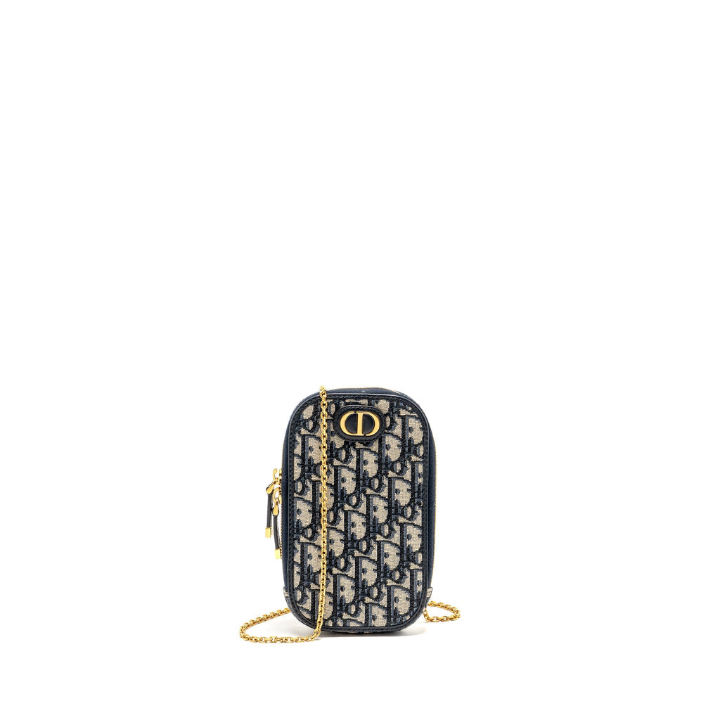 DIOR 30 MONTAIGNE PHONE POUCH OBLIQUE JACQUARD CANVAS NAVY GHW