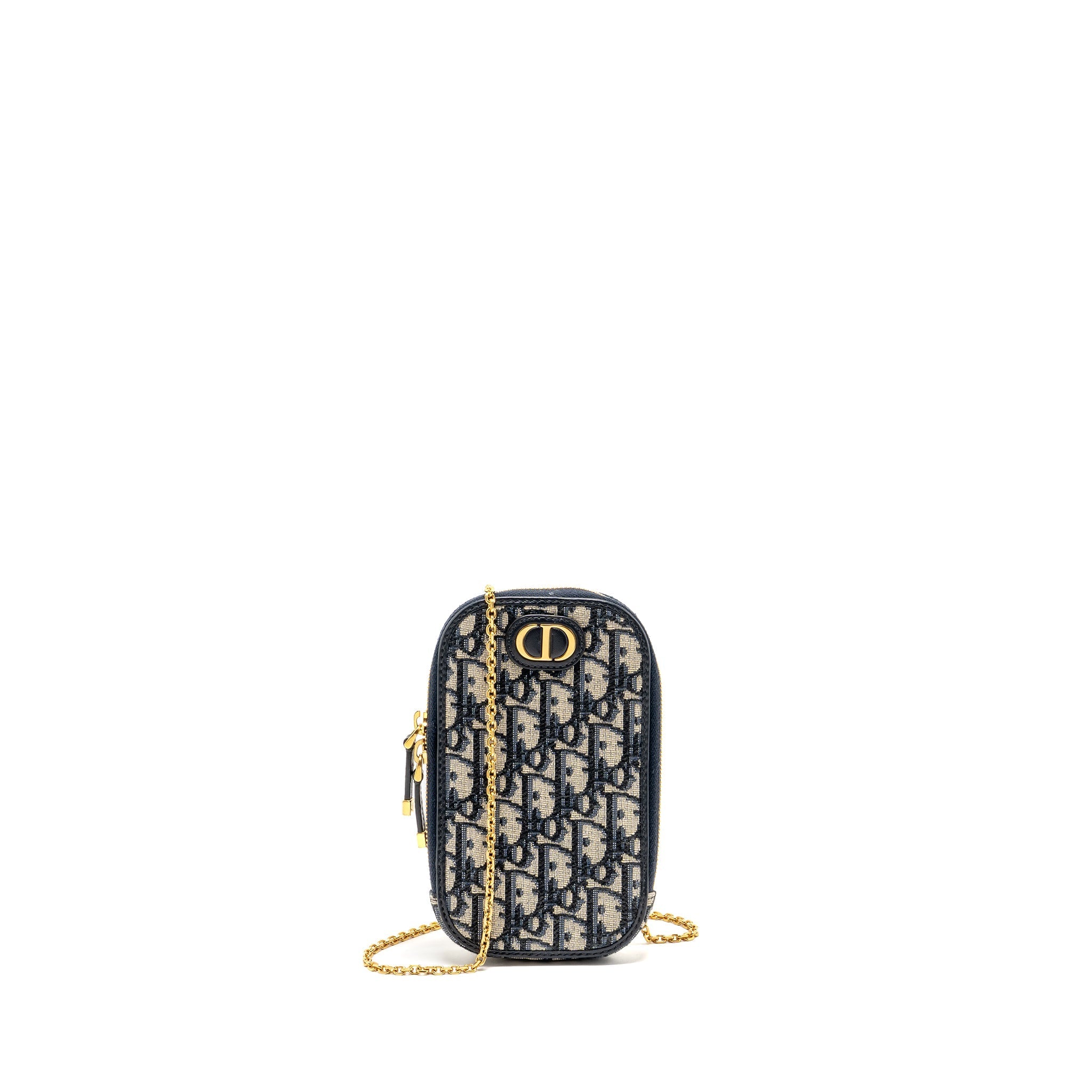 DIOR 30 MONTAIGNE PHONE POUCH OBLIQUE JACQUARD CANVAS NAVY GHW