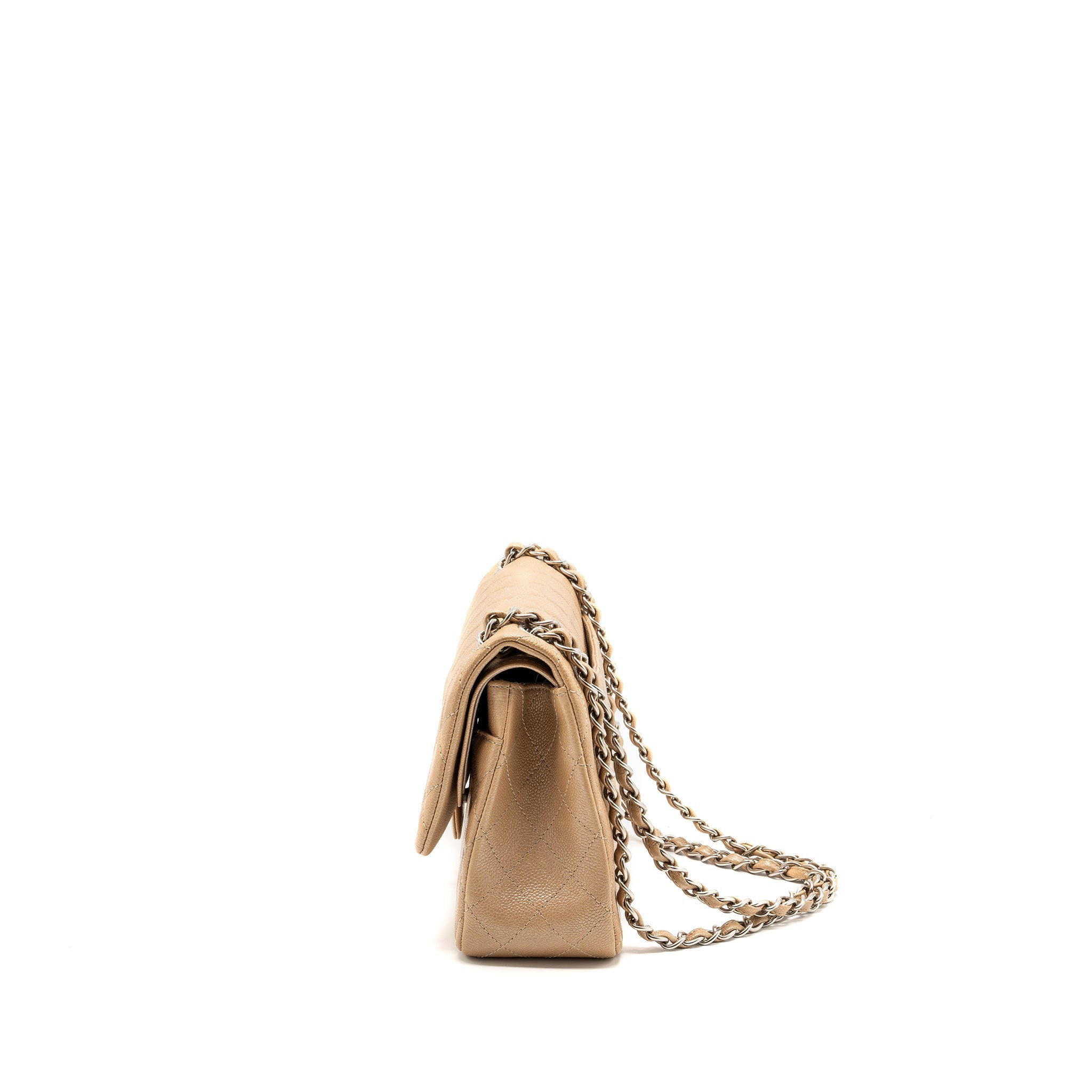 CHANEL CLASSIC JUMBO DOUBLE FLAP BAG CAVIAR IRIDESCENT BEIGE BRUSHED SHW