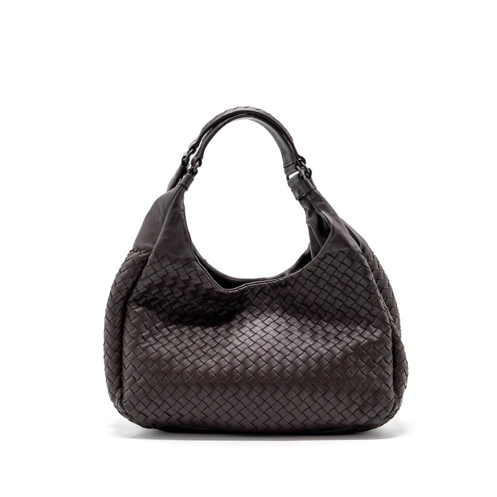 BOTTEGE VENETA HOBO BAG NAPPA BROWN BLACK HARDWARE