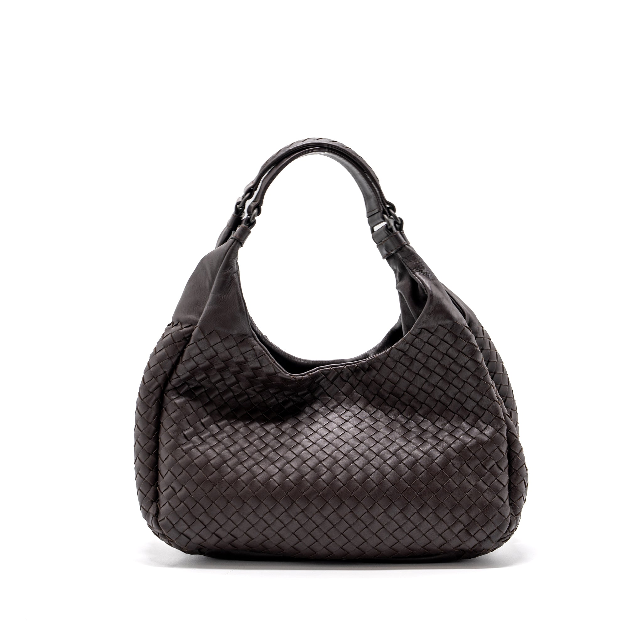 BOTTEGE VENETA HOBO BAG NAPPA BROWN BLACK HARDWARE