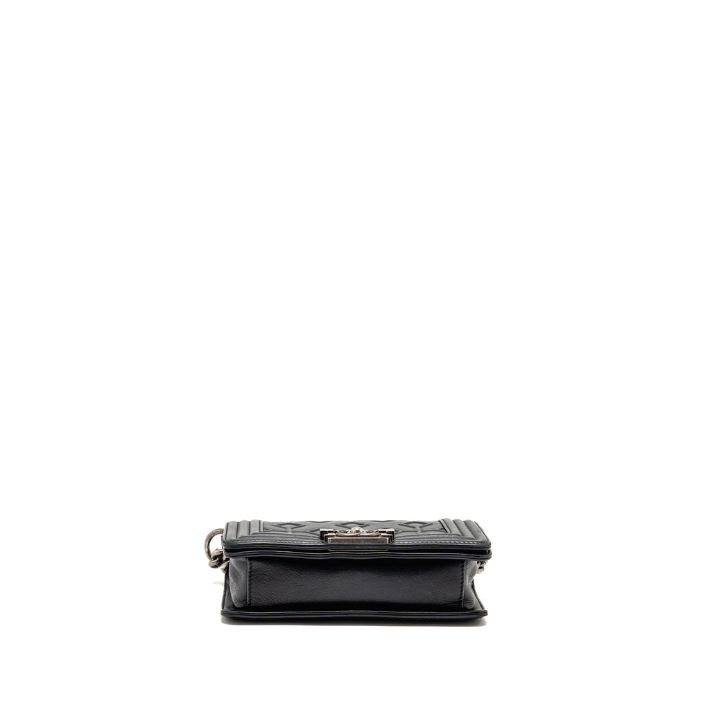 CHANEL SMALL BOY BAG ARABESQUE CALFSKIN BLACK RUTHENIUM SHW