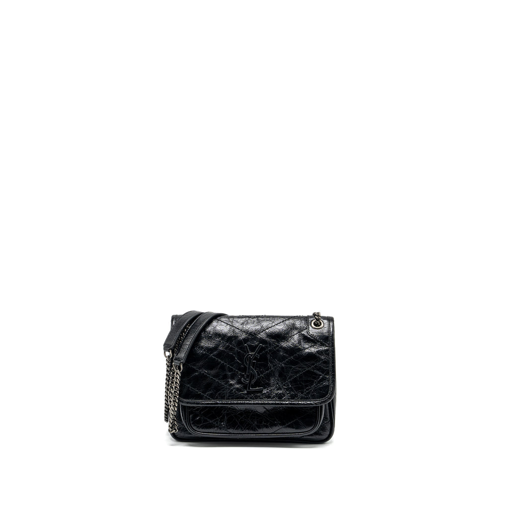 SAINT LAURENT BABY NIKI LEATHER BLACK SHW