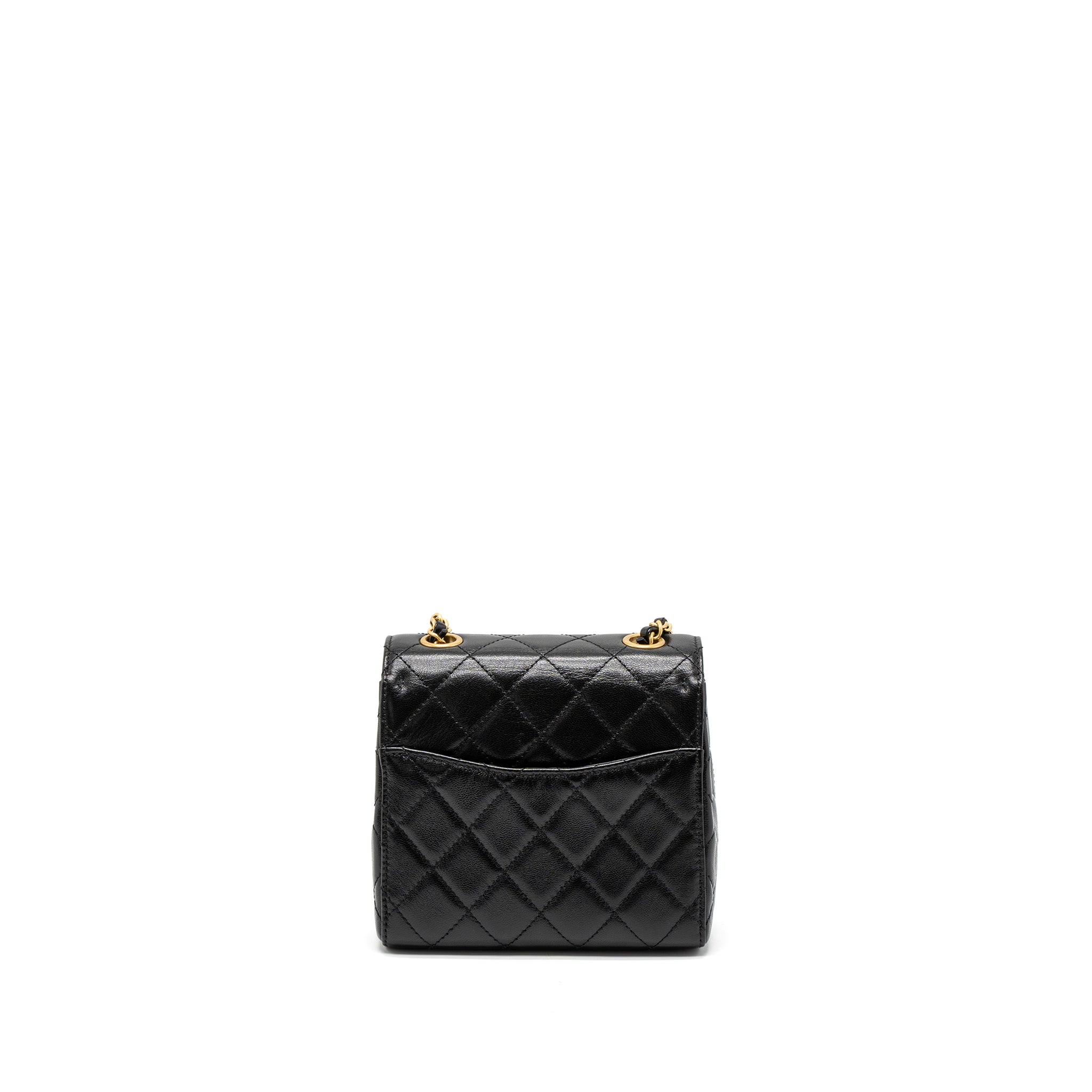 CHANEL 22K RETRO NEW CLASSIC SQUARE MINI FLAP BAG GOATSKIN BLACK BRUSHED GHW (MICROCHIP)