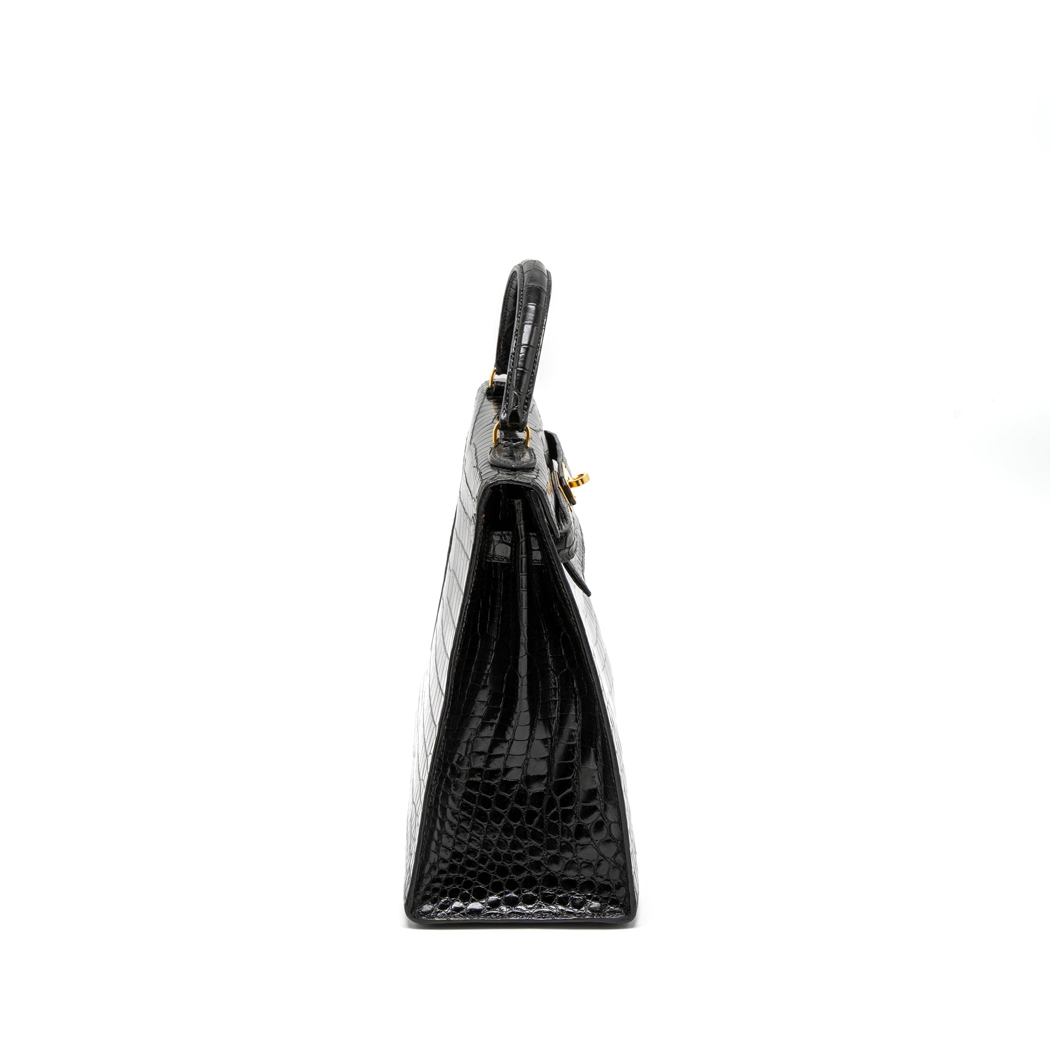 HERMES KELLY 32 SHINY CROCODILE POROSUS BLACK GHW