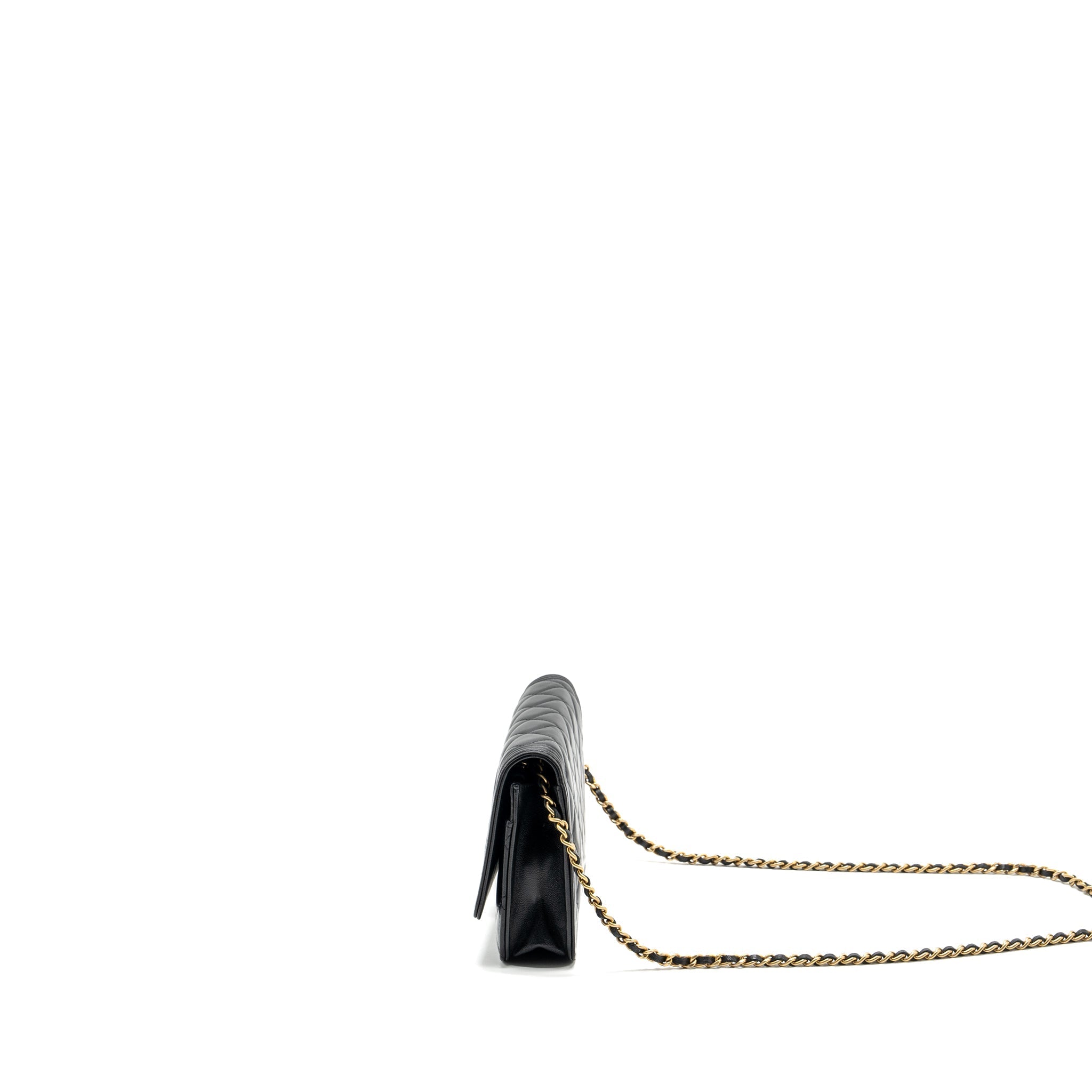 CHANEL BOY WALLET ON CHAIN LAMBSKIN BLACK GHW