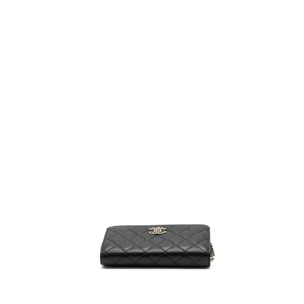 CHANEL DETAILED LOGO WALLET ON CHAIN CAVIAR BLACK LGHW (MICROCHIP)