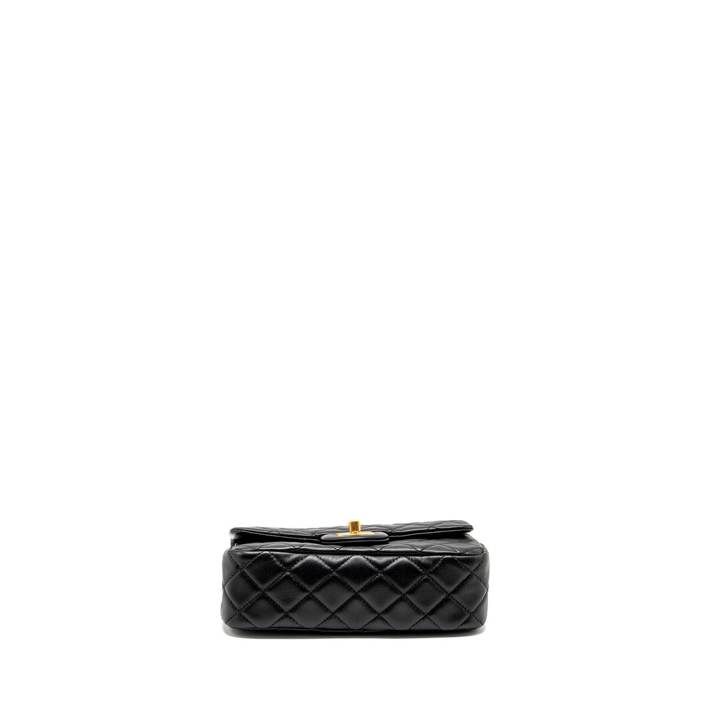 CHANEL PEARL CRUSH MINI RECTANGULAR FLAP BAG LAMBSKIN BLACK GHW (MICROCHIP)