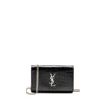 SAINT LAURENT / YSL CLASSIC CHAIN WALLET CROC-EMBOSSED CALFSKIN BLACK SHW