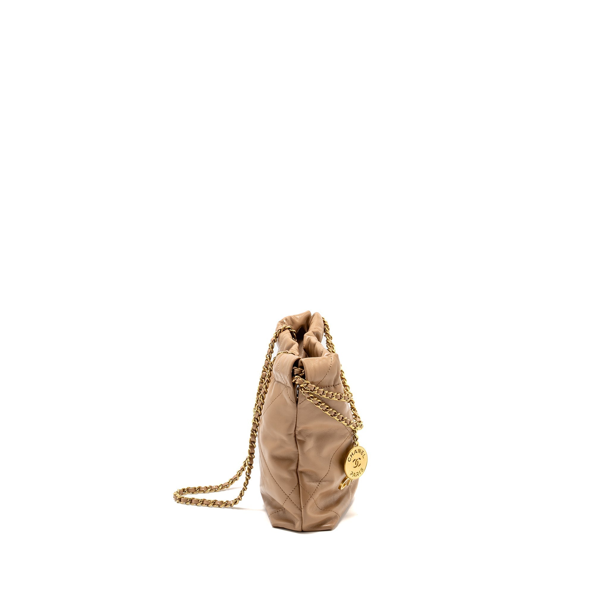CHANEL MINI 22 BAG CALFSKIN DARK BEIGE GHW (MICROCHIP)
