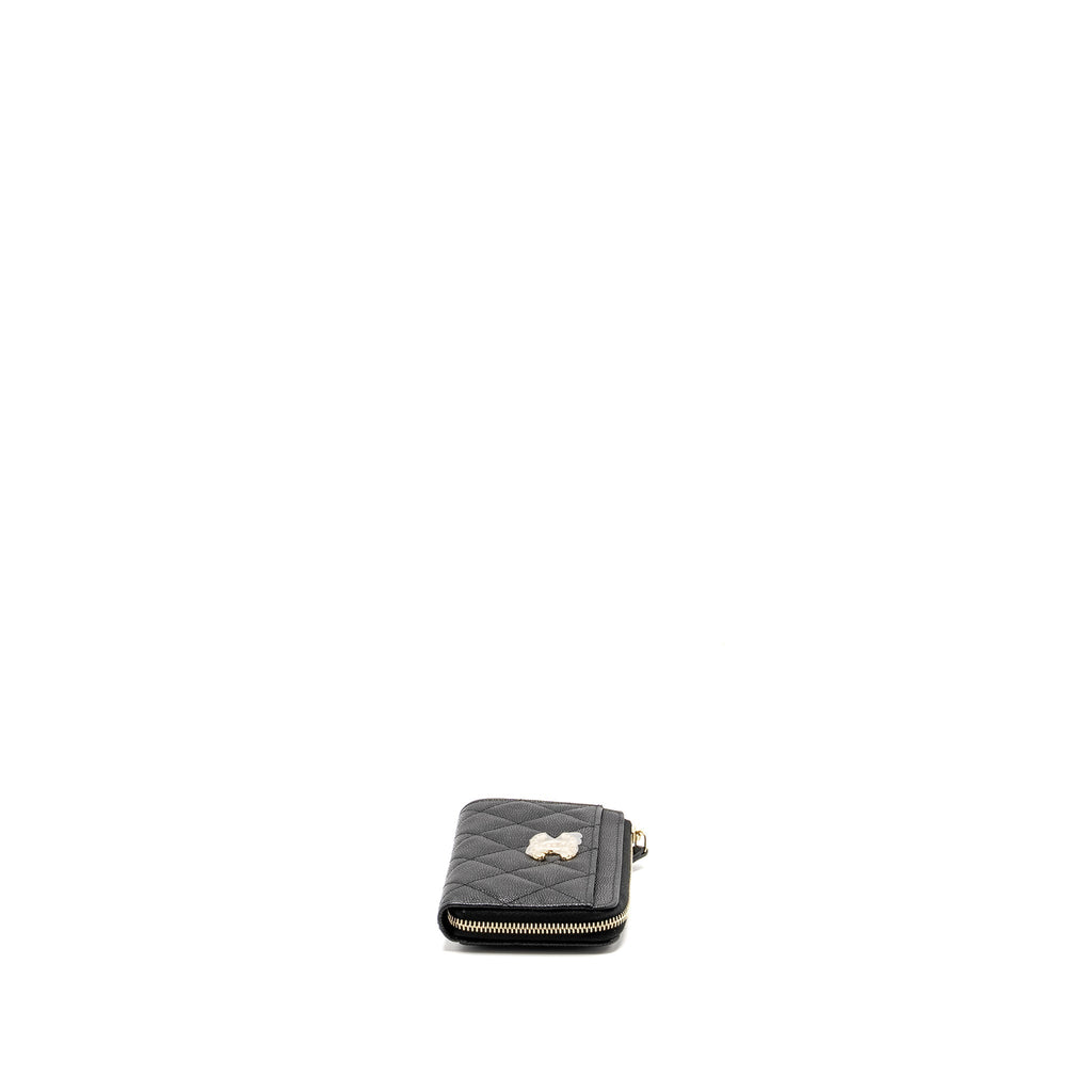 CHANEL ZIPPED CARD HOLDER LIMITED EDITION CAVIAR BLACK LGHW (MICROCHIP)