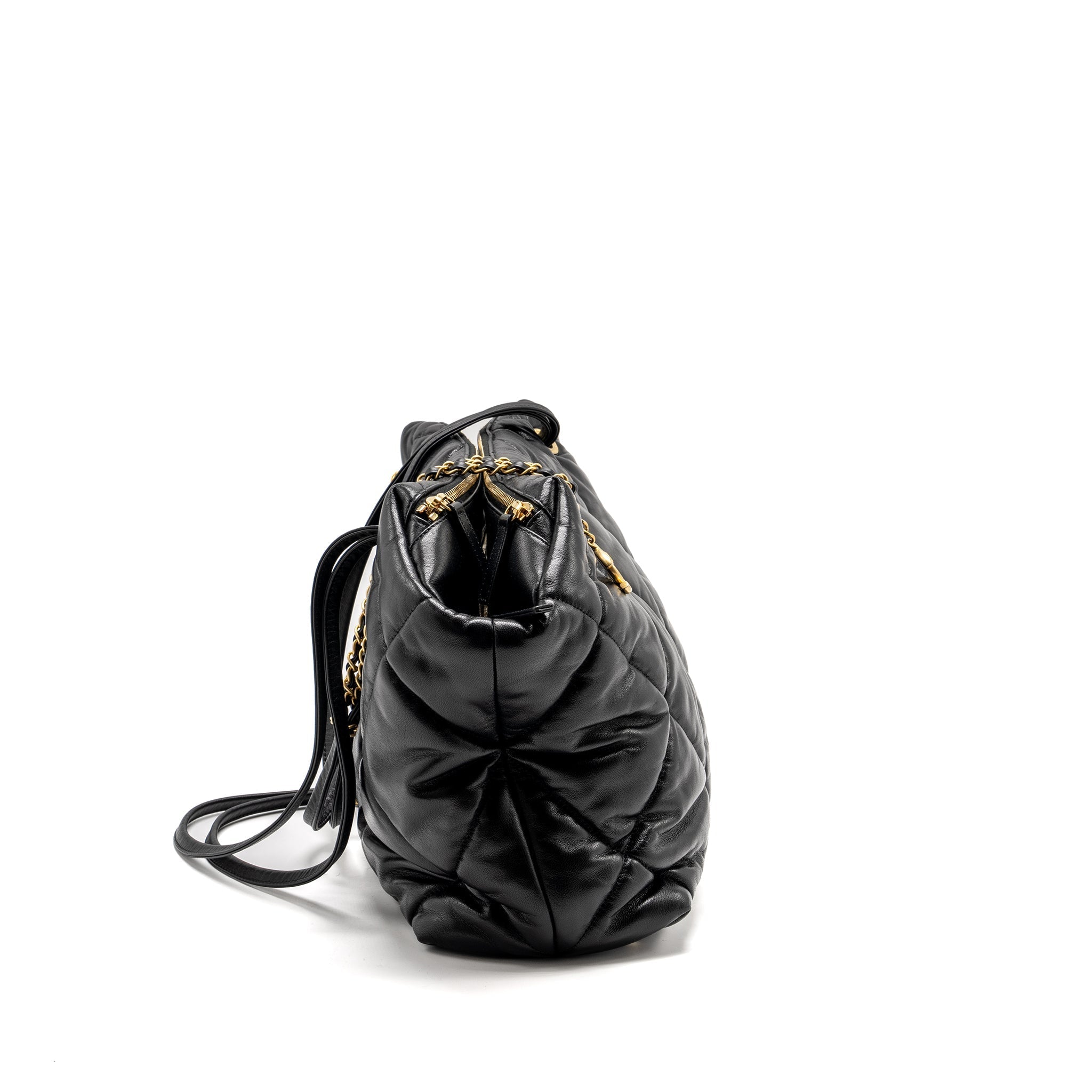 CHANEL NEW YORK BOWLING BAG QUILTED LAMBSKIN BLACK GHW