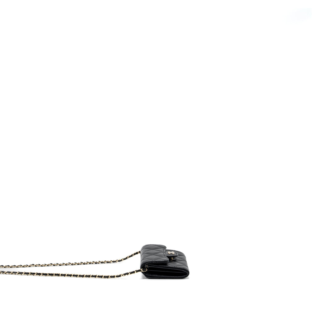 CHANEL CARD HOLDER WITH CHAIN CAVIAR BLACK LGHW