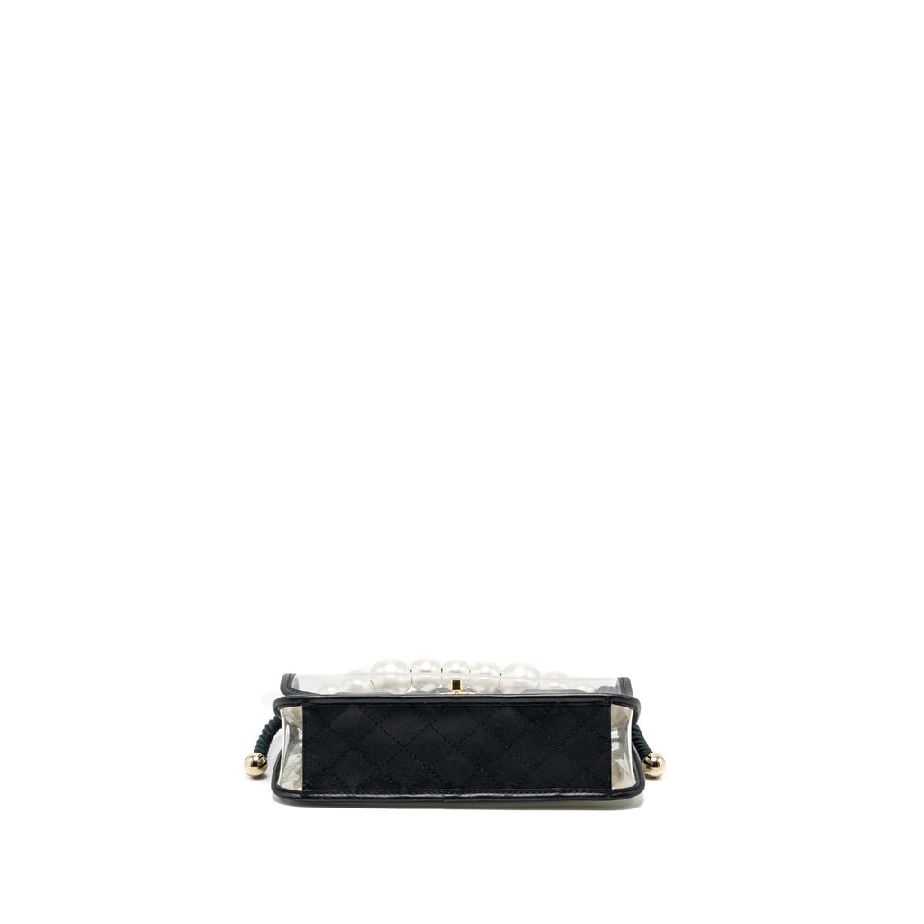 CHANEL SAND BY THE SEA PEARL FLAP BAG PVC / LAMBSKIN BLACK/TRANSPARENT LGHW