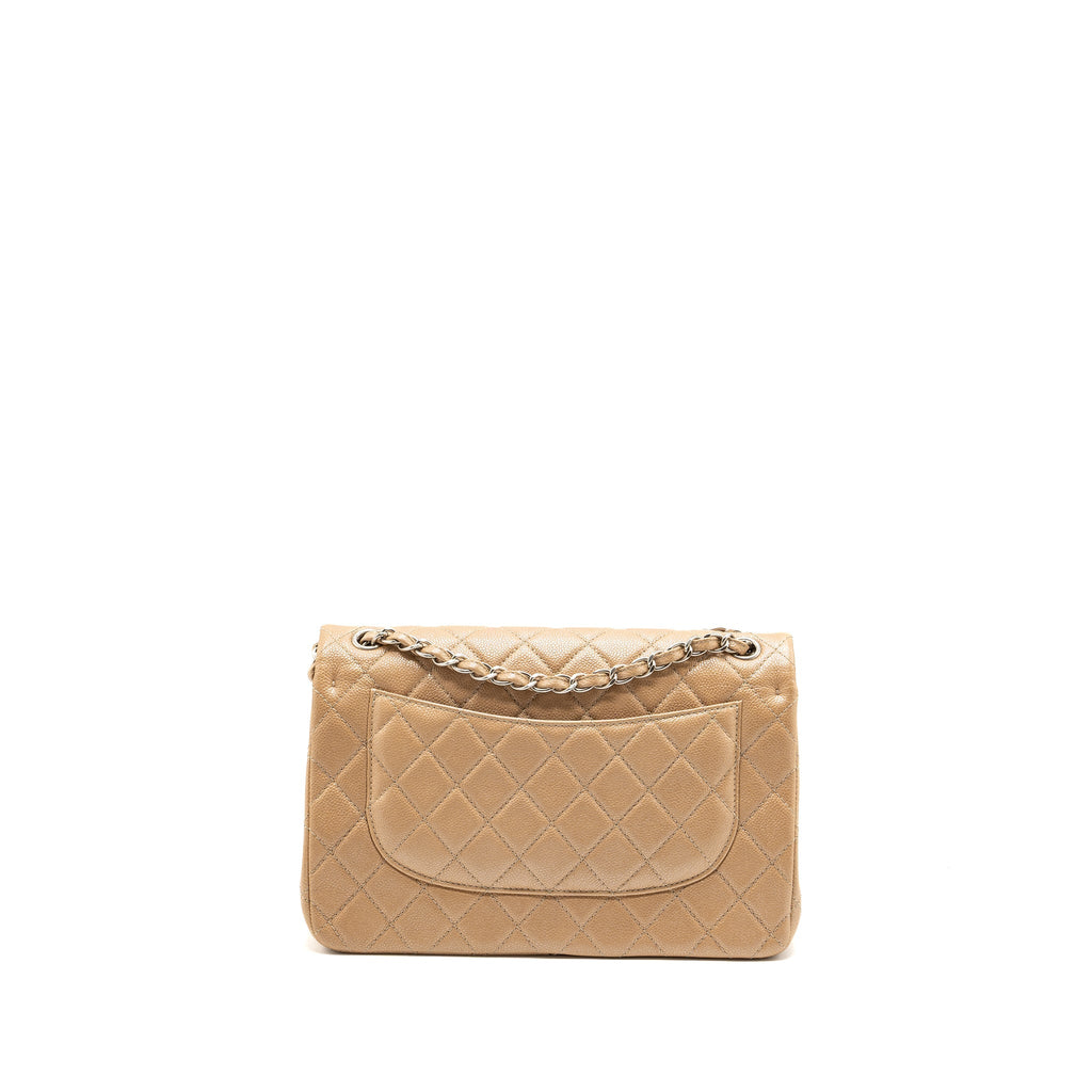 CHANEL CLASSIC JUMBO DOUBLE FLAP BAG CAVIAR IRIDESCENT BEIGE BRUSHED SHW