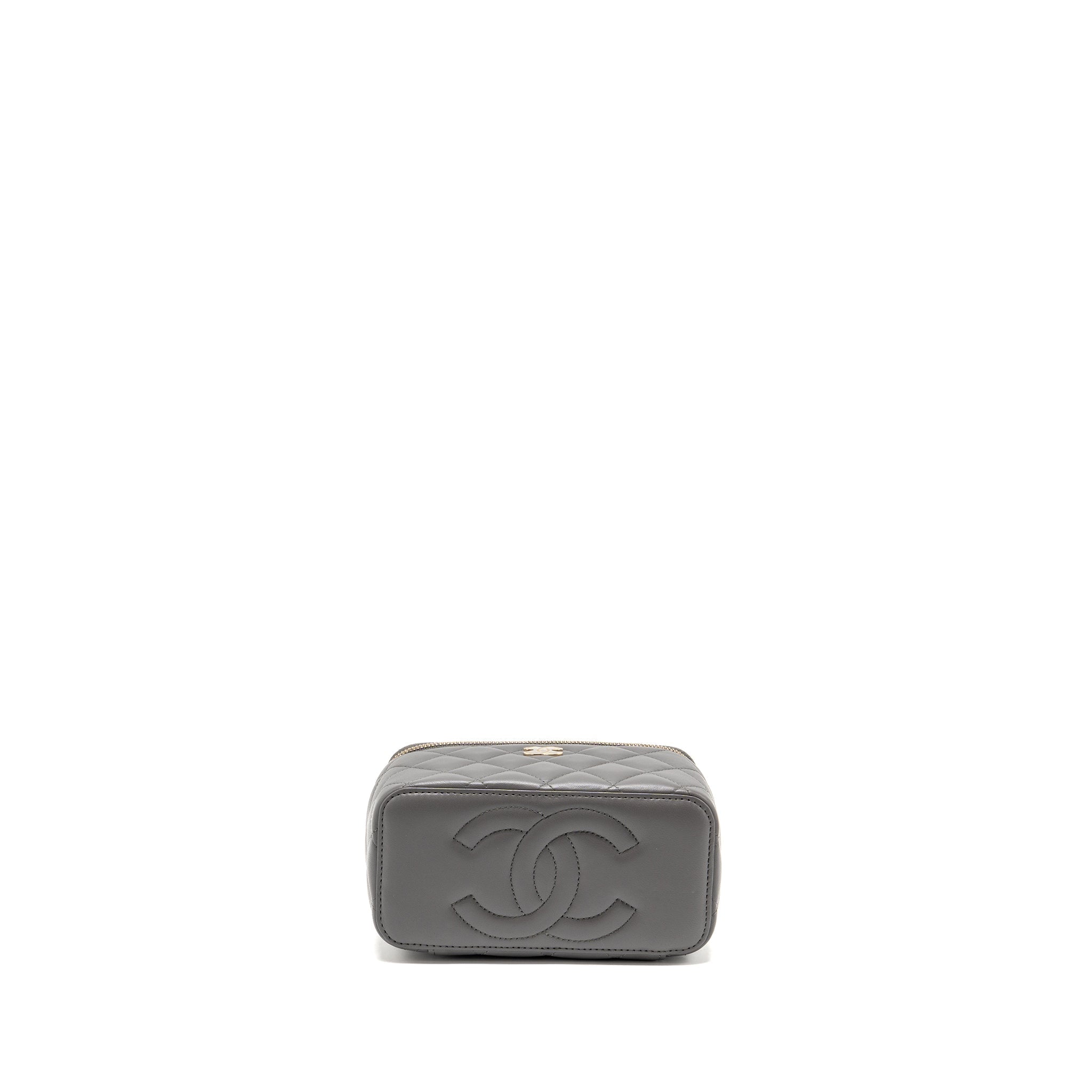CHANEL TOP HANDLE LONG VANITY WITH CHAIN LAMBSKIN GREY LGHW (MICROCHIP)