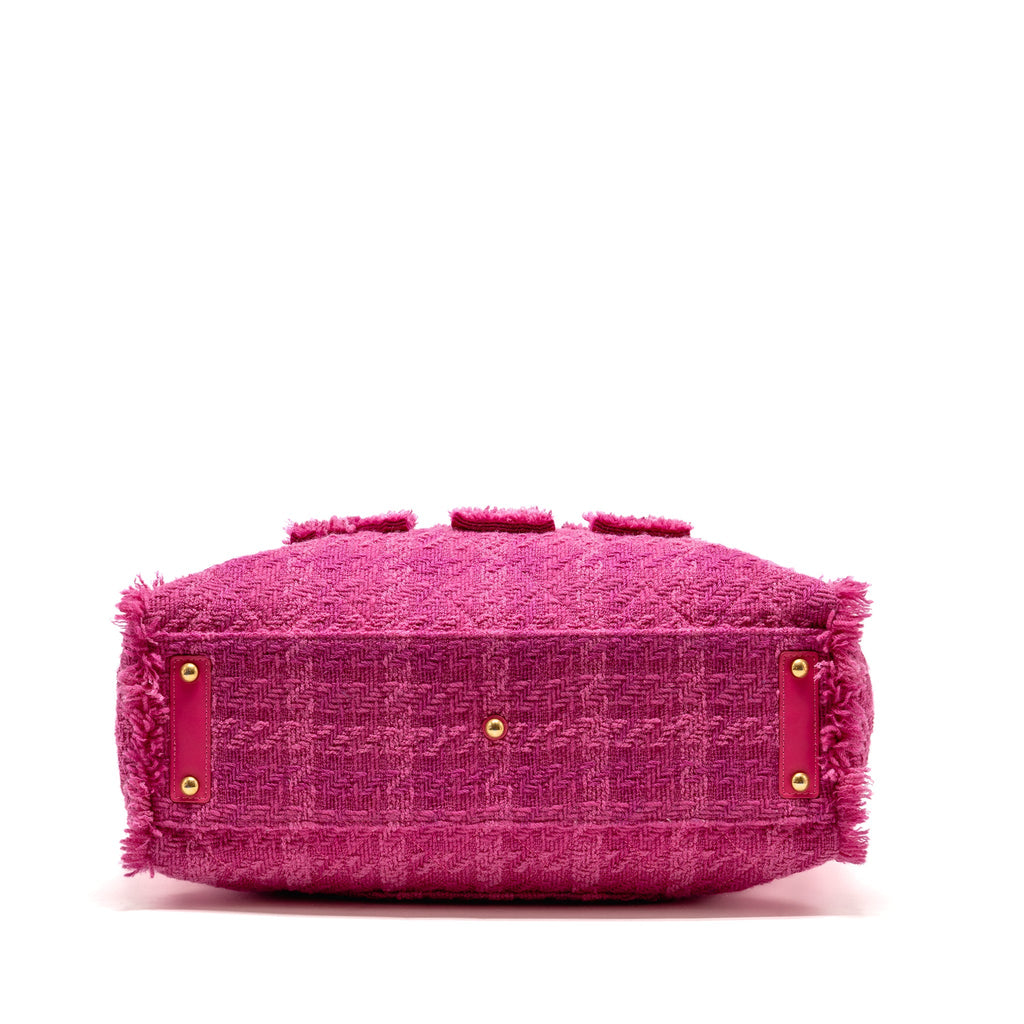 CHANEL LETTER LOGO ZIPPED SHOPPING BAG TWEED PINK GHW