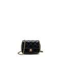 CHANEL QUILTED FLAP BAG WITH DETAILED LOGO AND CHAIN LAMBSKIN BLACK GHW (MICROCHIP)