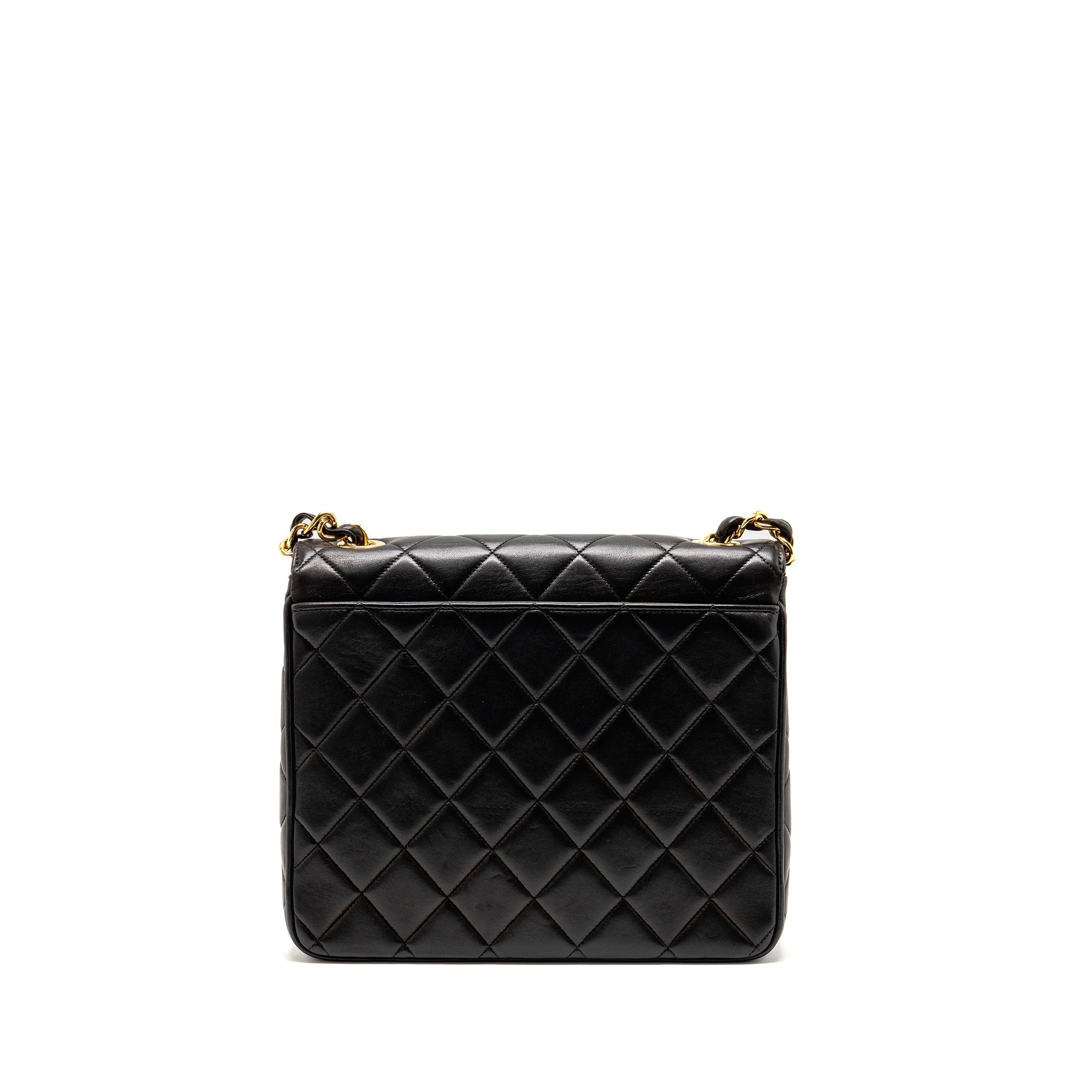 CHANEL VINTAGE LARGE SQUARE FLAP BAG LAMBSKIN BLACK GHW