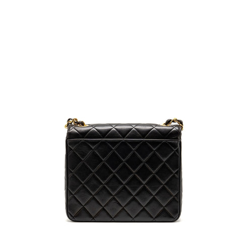 CHANEL VINTAGE LARGE SQUARE FLAP BAG LAMBSKIN BLACK GHW
