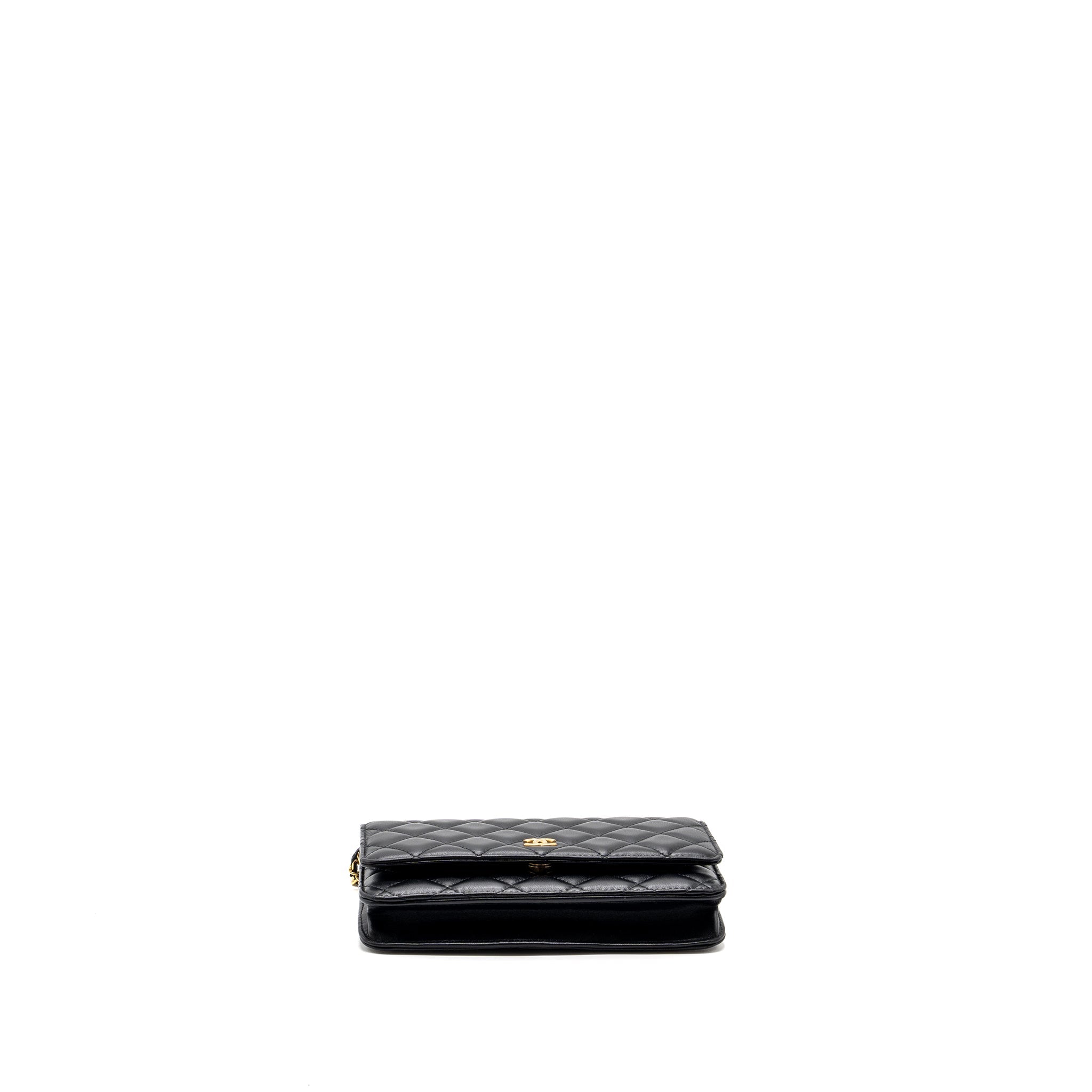 CHANEL COCO HEART WALLET ON CHAIN LAMBSKIN BLACK GHW (MICROCHIP)