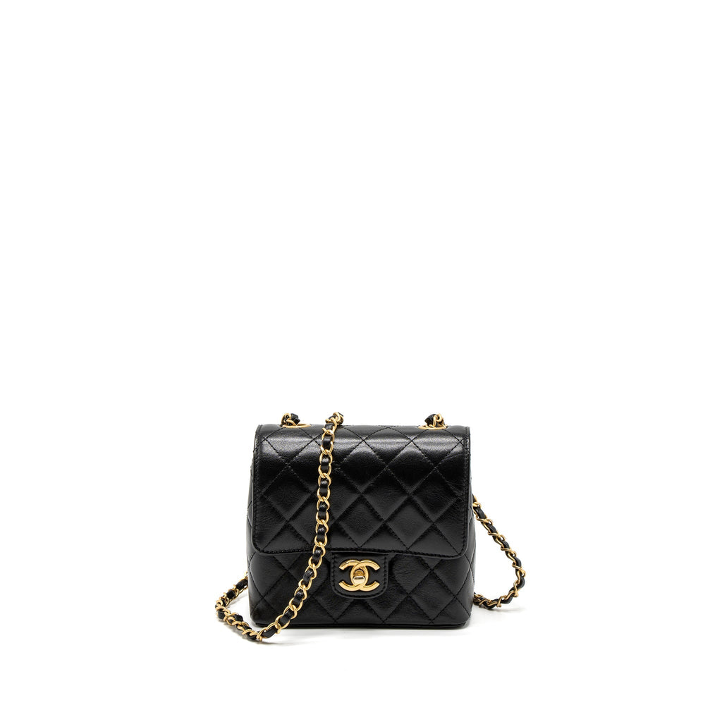 CHANEL 22K RETRO NEW CLASSIC SQUARE MINI FLAP BAG GOATSKIN BLACK BRUSHED GHW (MICROCHIP)