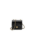 CHANEL 22K RETRO NEW CLASSIC SQUARE MINI FLAP BAG GOATSKIN BLACK BRUSHED GHW (MICROCHIP)