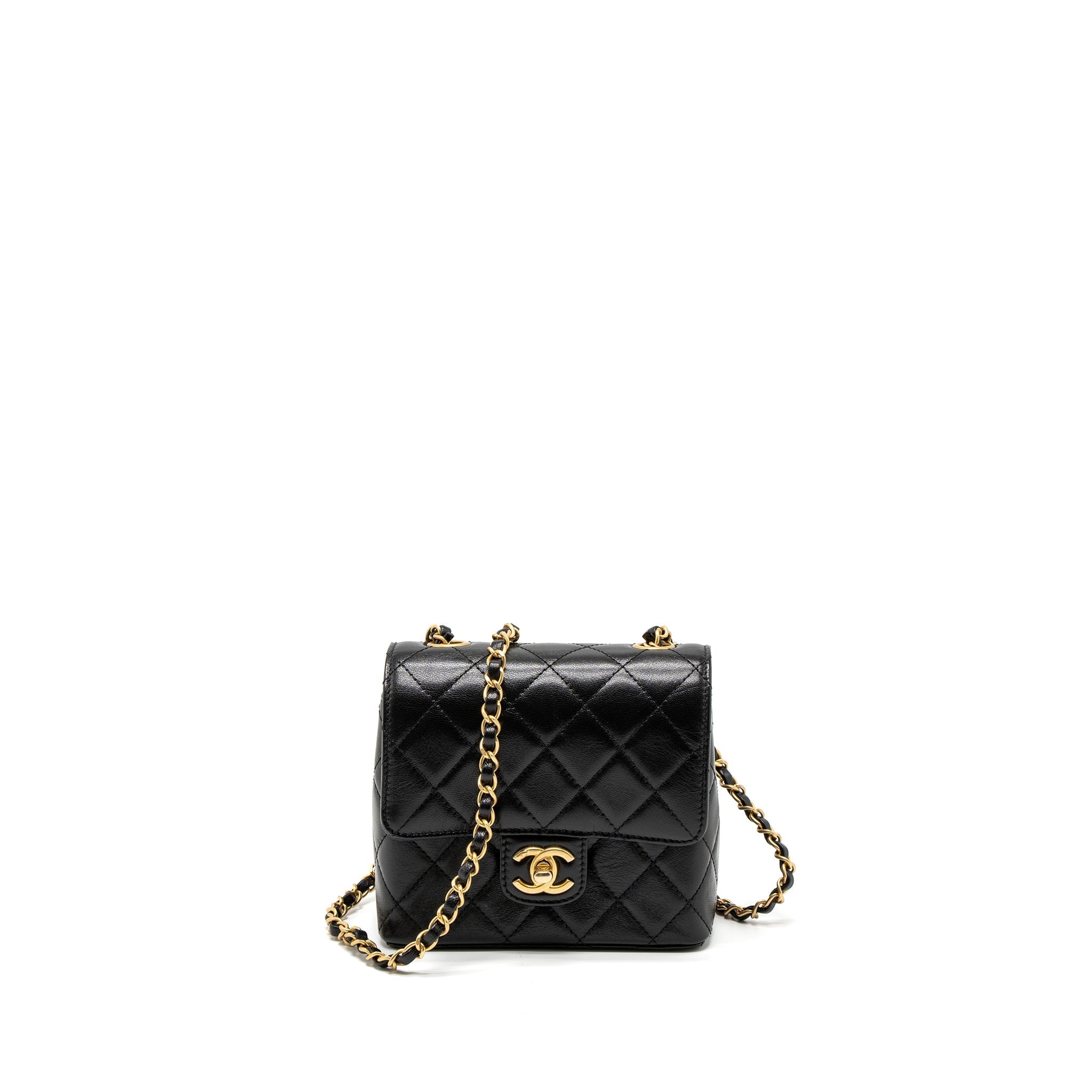 CHANEL 22K RETRO NEW CLASSIC SQUARE MINI FLAP BAG GOATSKIN BLACK BRUSHED GHW (MICROCHIP)