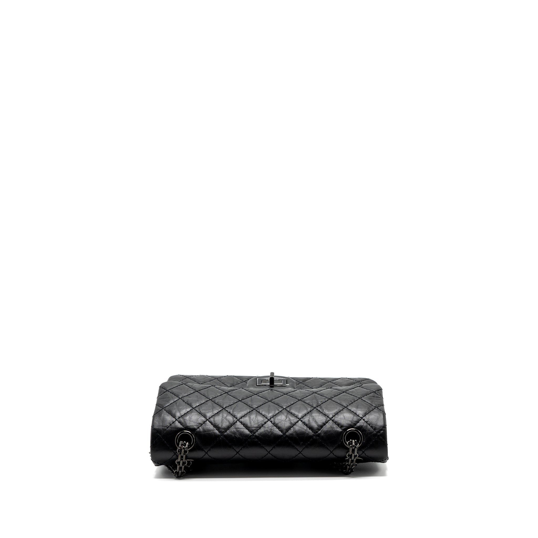 CHANEL SMALL 2.55 225 REISSUE FLAP BAG AGED CALFSKIN BLACK WITH BLACK HARDWARE (MICROCHIP)