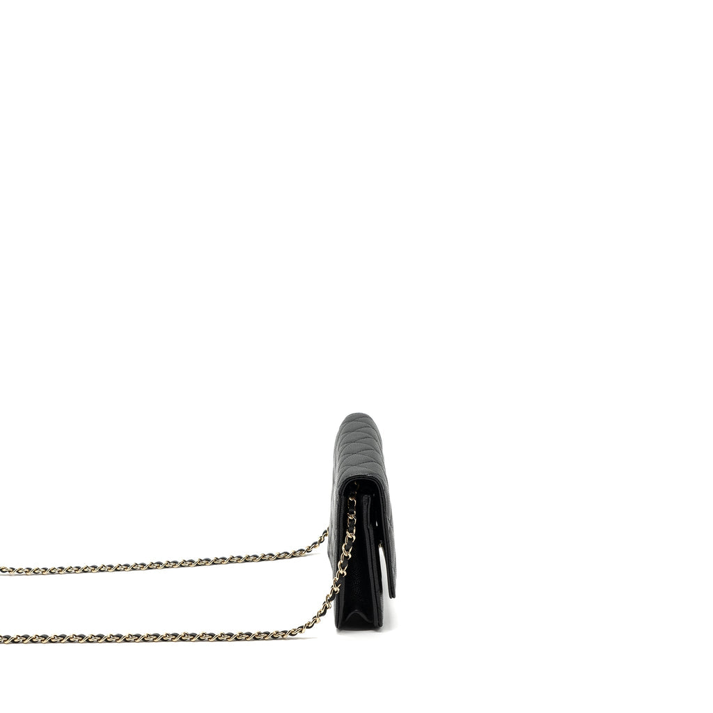 CHANEL DETAILED LOGO WALLET ON CHAIN CAVIAR BLACK LGHW (MICROCHIP)