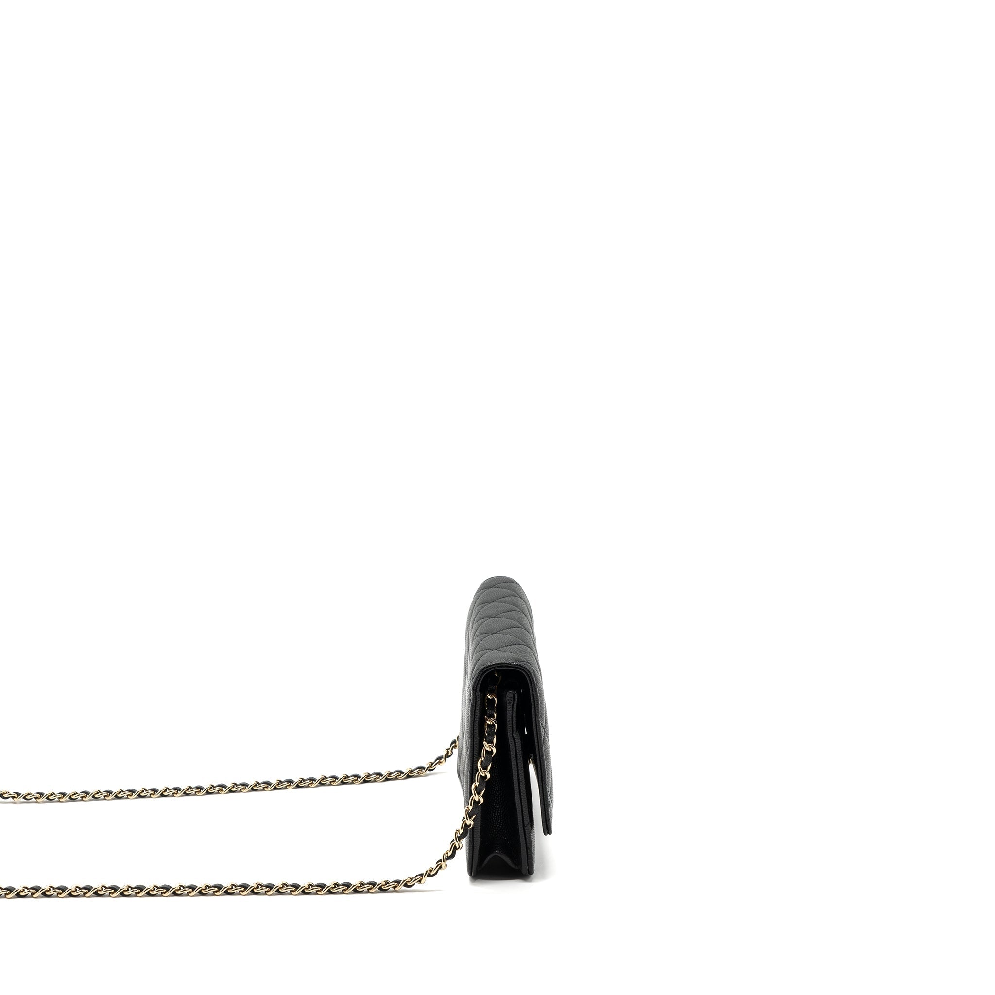 CHANEL DETAILED LOGO WALLET ON CHAIN CAVIAR BLACK LGHW (MICROCHIP)