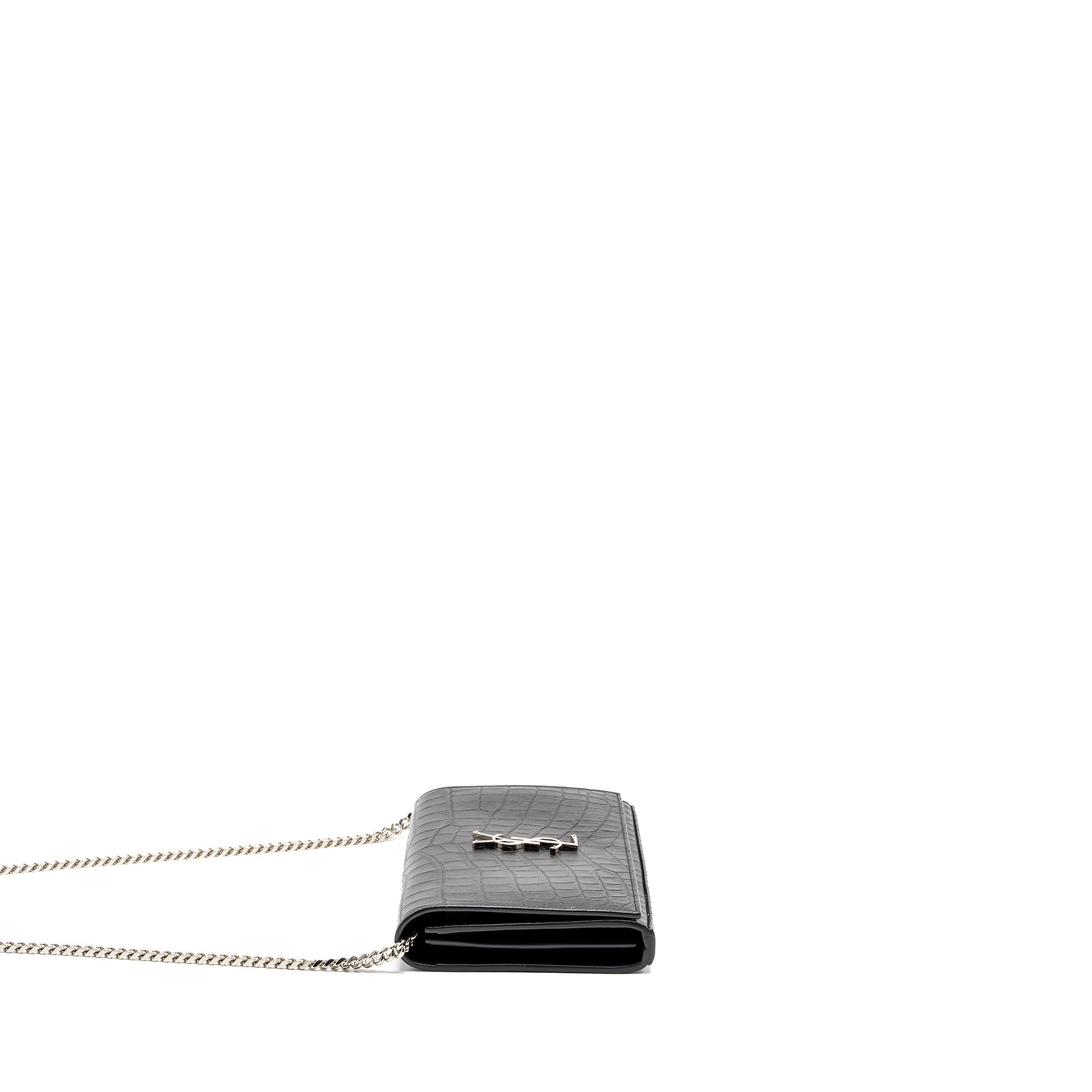 SAINT LAURENT / YSL CLASSIC CHAIN WALLET CROC-EMBOSSED CALFSKIN BLACK SHW