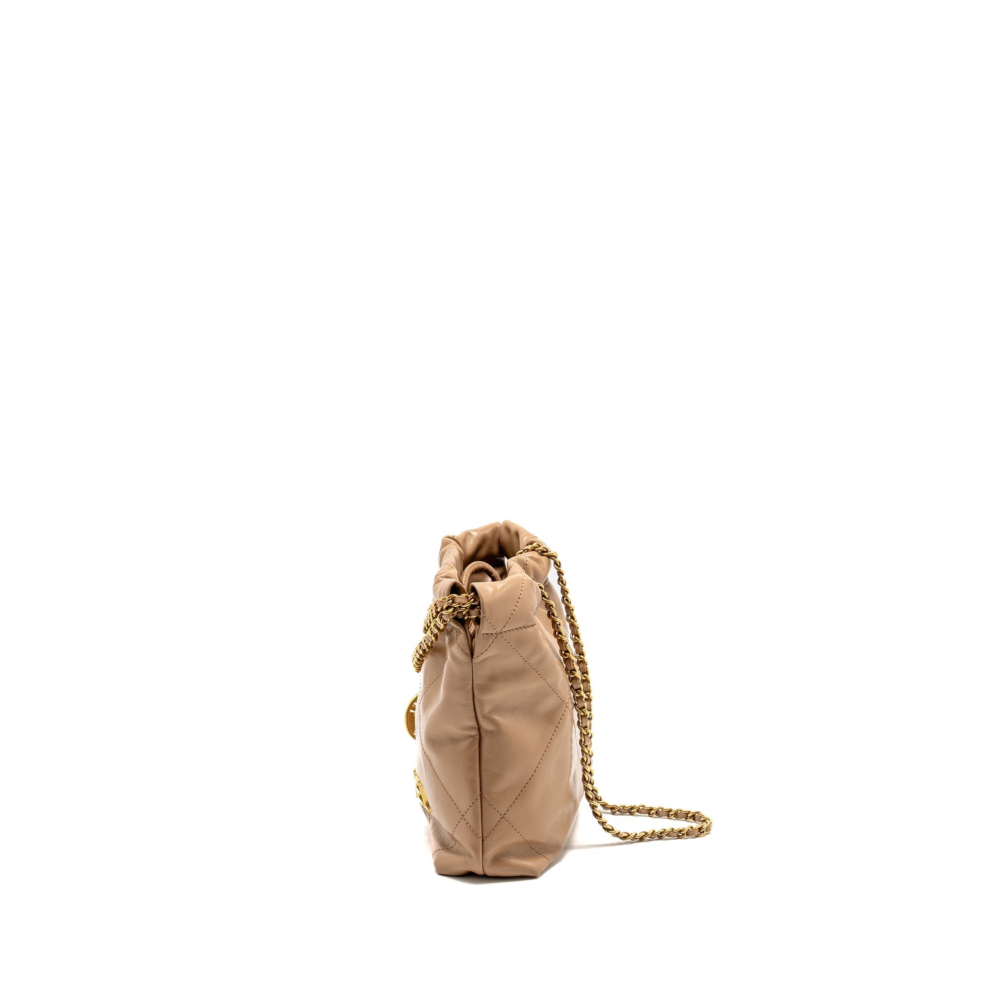 CHANEL MINI 22 BAG CALFSKIN DARK BEIGE GHW (MICROCHIP)