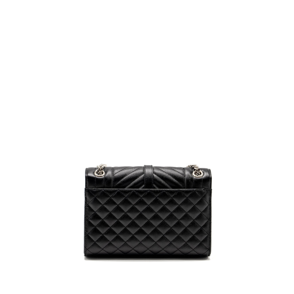 SAINT LAURENT/YSL MEDIUM ENVELOPE CHAIN BAG GRAINED CALFSKIN MIX MATELASSE BLACK SHW