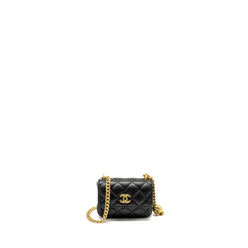 CHANEL COCO LOVE MINI FLAP WALLET WITH CHAIN CAVIAR BLACK GHW (MICROCHIP)