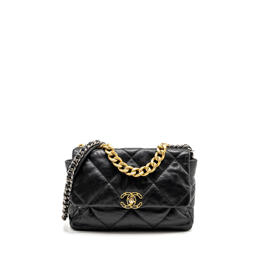 CHANEL LARGE 19 BAG GOATSKIN BLACK MULTICOLOUR HARDWARE