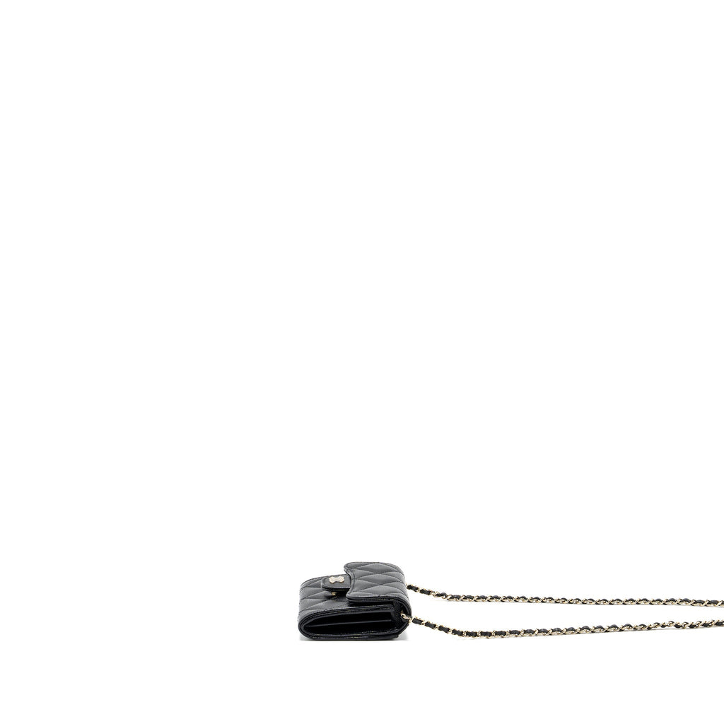 CHANEL CARD HOLDER WITH CHAIN CAVIAR BLACK LGHW