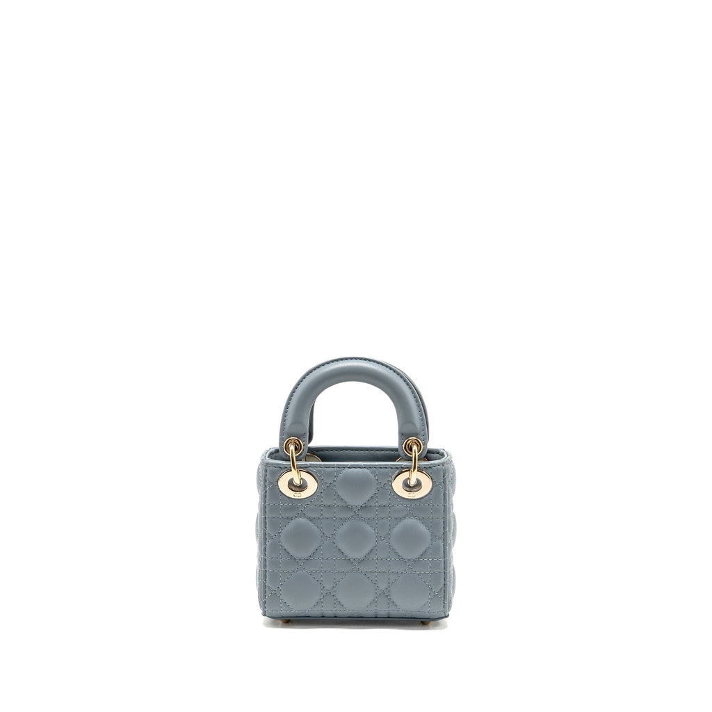 DIOR MICRO LADY DIOR CANNAGE LAMBSKIN GREY LGHW