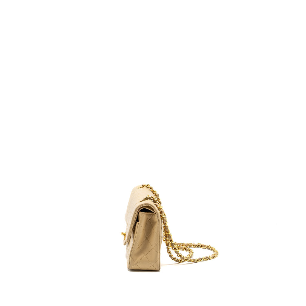 CHANEL VINTAGE SMALL CLASSIC FLAP BAG LAMBSKIN BEIGE GHW
