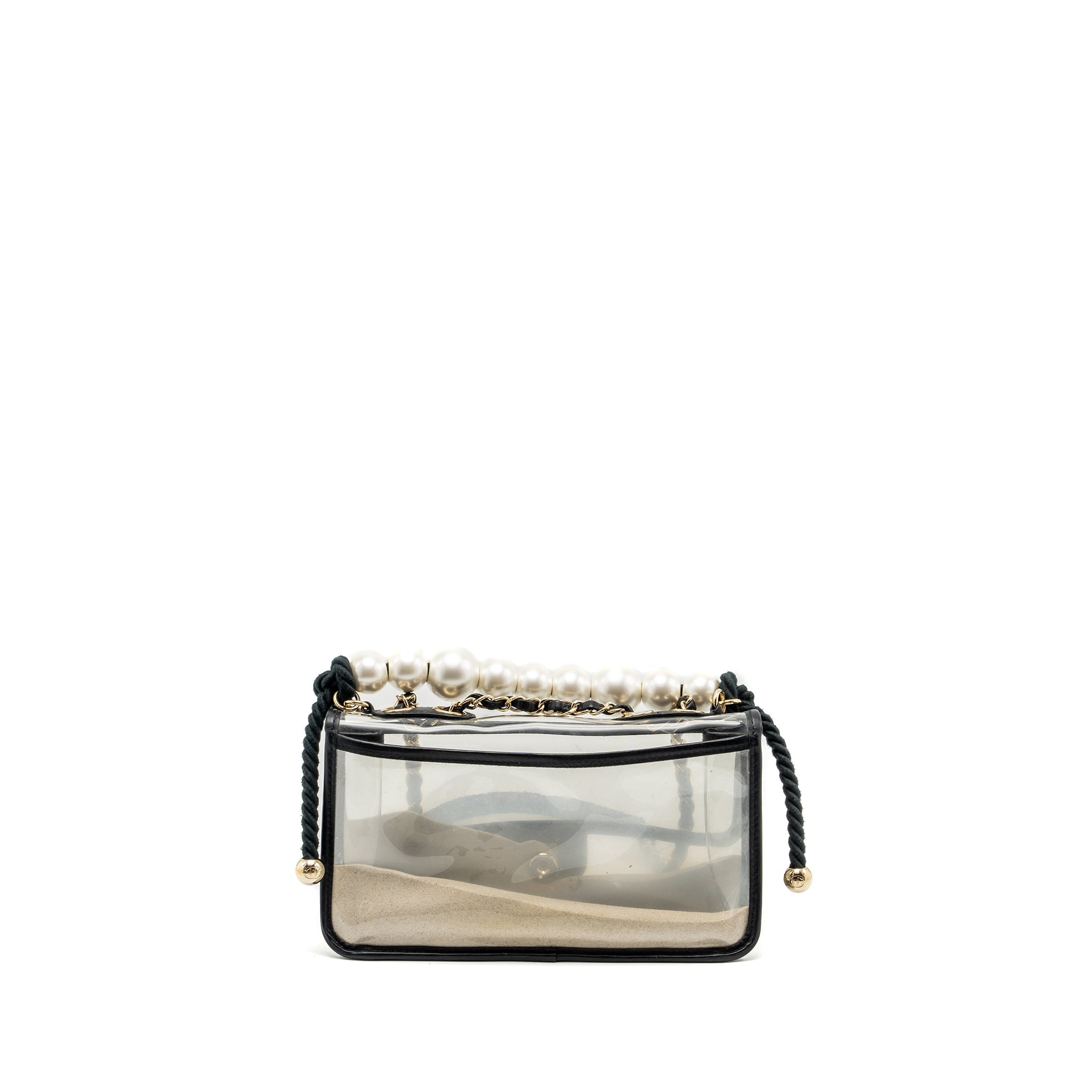 CHANEL SAND BY THE SEA PEARL FLAP BAG PVC / LAMBSKIN BLACK/TRANSPARENT LGHW