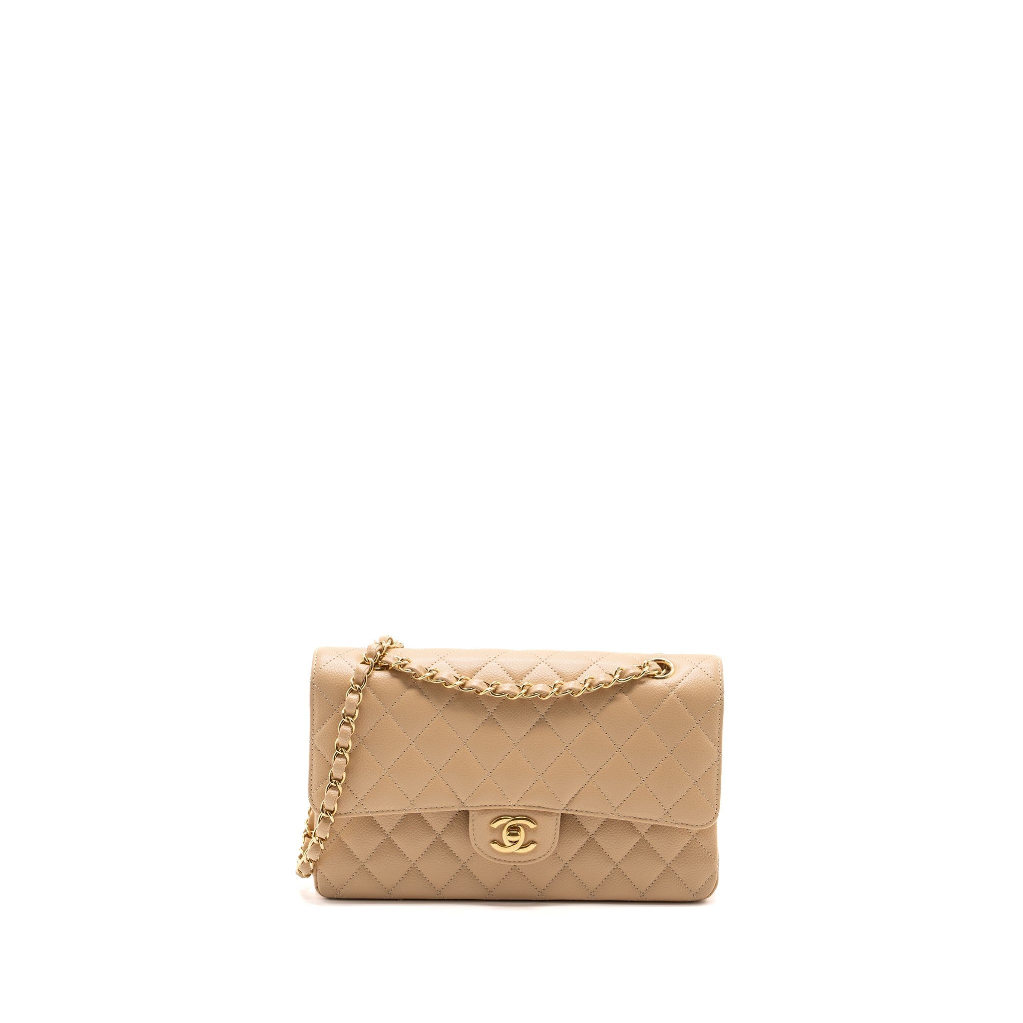 CHANEL MEDIUM CLASSIC DOUBLE FLAP BAG CAVIAR BEIGE GHW (MICROCHIP)