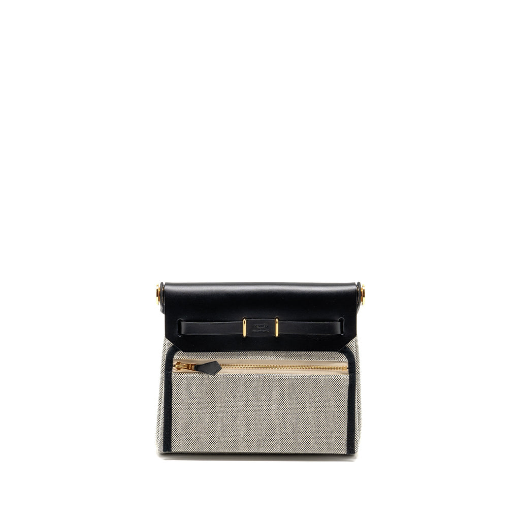 HERMES HERBAG MINI CANVAS / HUNTER LEATHER BLACK / ECRU GHW