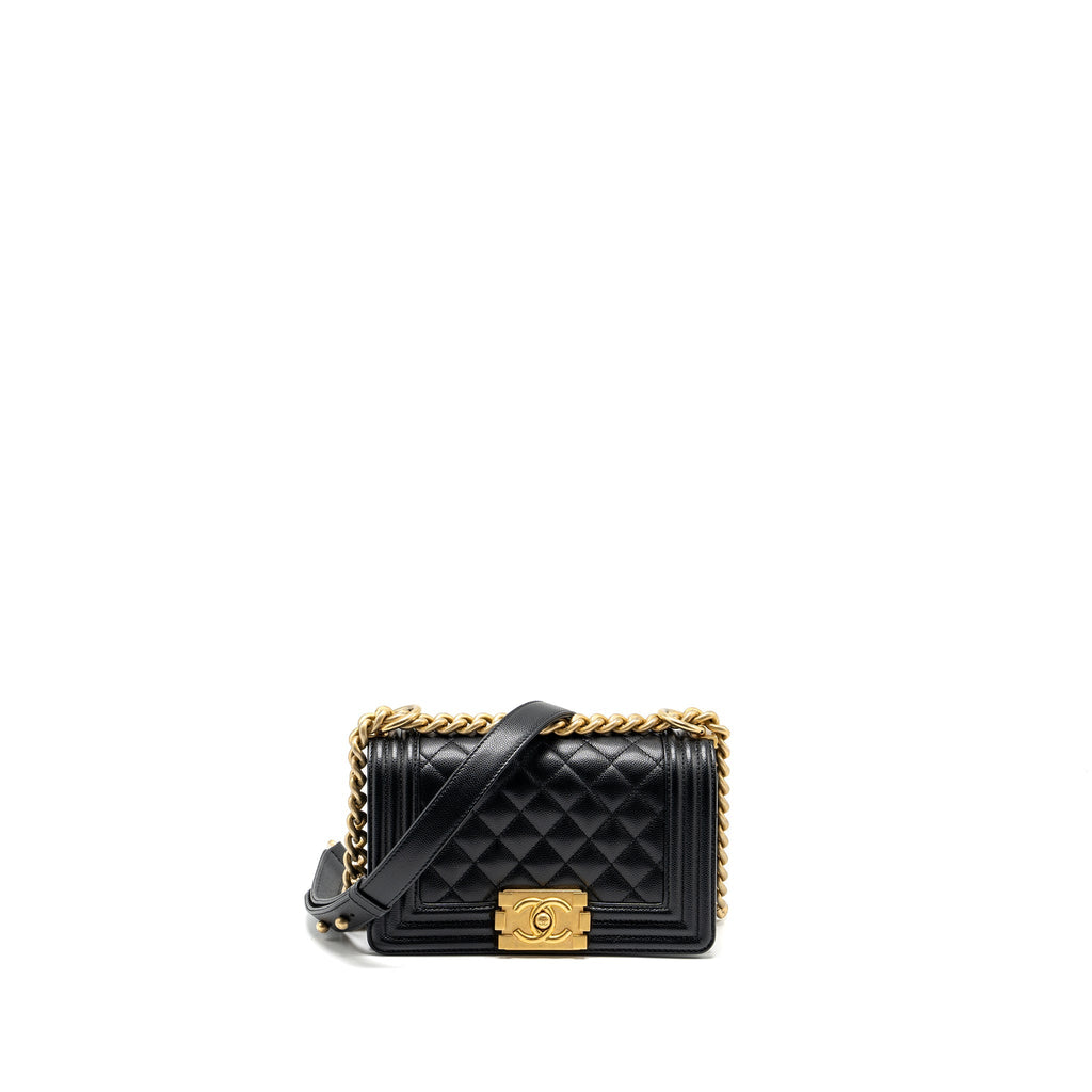 CHANEL SMALL BOY BAG CAVIAR BLACK GHW (MICROCHIP)
